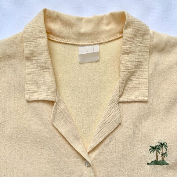 Vintage Butter Yellow Camp Collar Button Up Short Sleeve Shirt Prep Coastal Boho - Picture 5 of 9